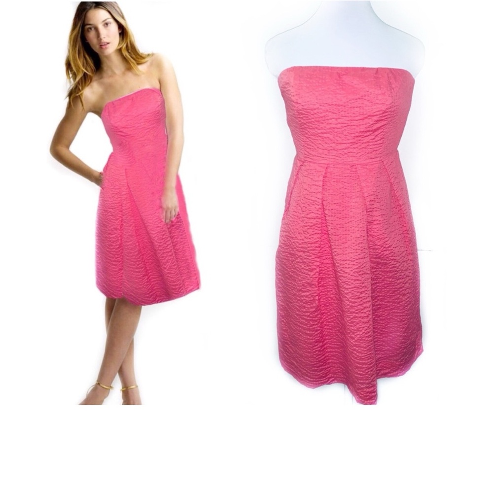 J. Crew Strapless Pink Lorelei Fit & Flare Waffle Dress Size P4